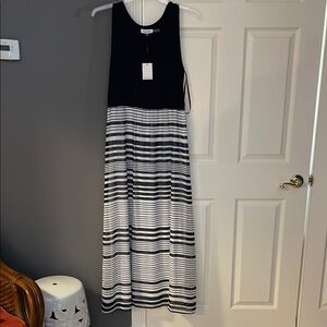Blue and White Striped Maxi Dress